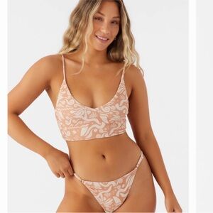 NWT O’Neill Roam Slow Peach Ribbed Bikini Set— longline bralette + tie side